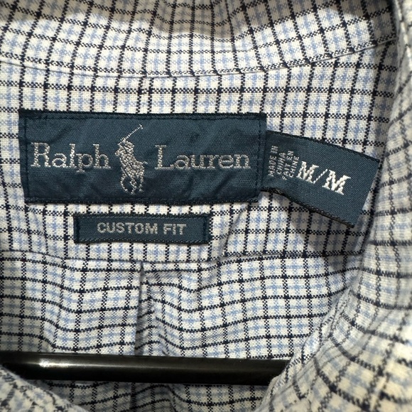 Ralph Lauren Men’s Blue Plaid Custom Fit Button Down Front Size Medium - Picture 4 of 5